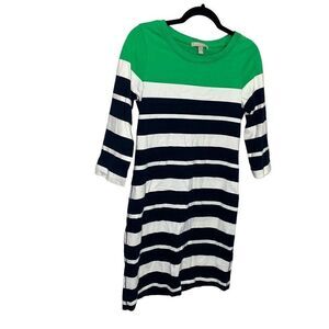 Banana Republic Small Green with Navy White Stripes Shirt Dress (q1)